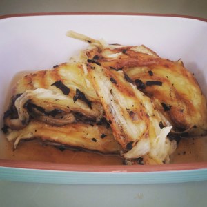 Charred eggplant with skin peeled off.